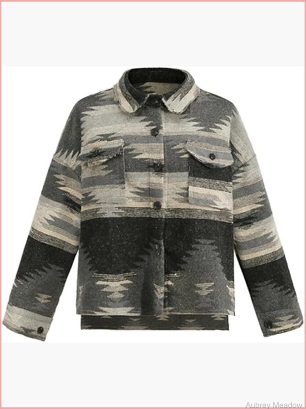 Vintage Aztec Print Shacket Button Down Long Sleeve Woolen Jacket Coat